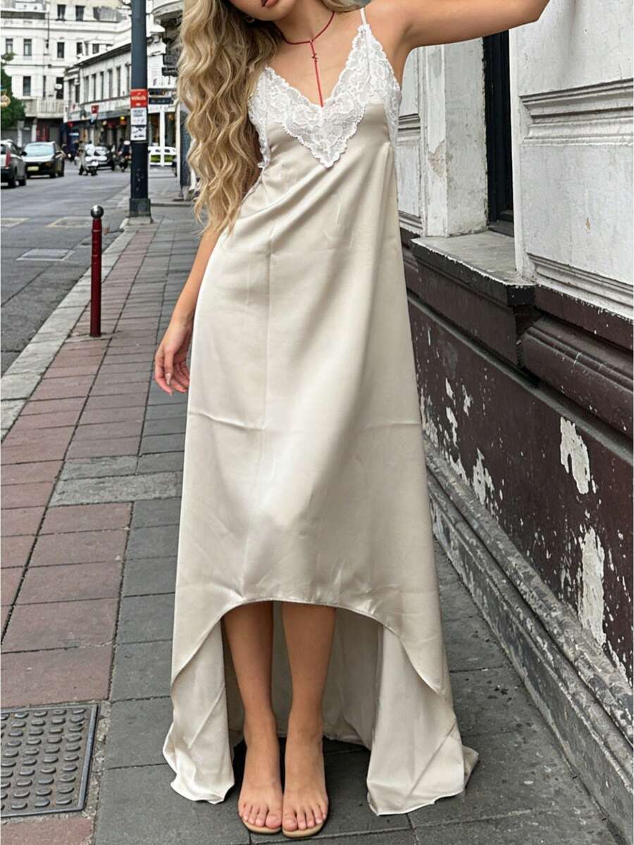 Women Summer Deep V-Neck Lace  – Slip Dress Satin recenzja i cena