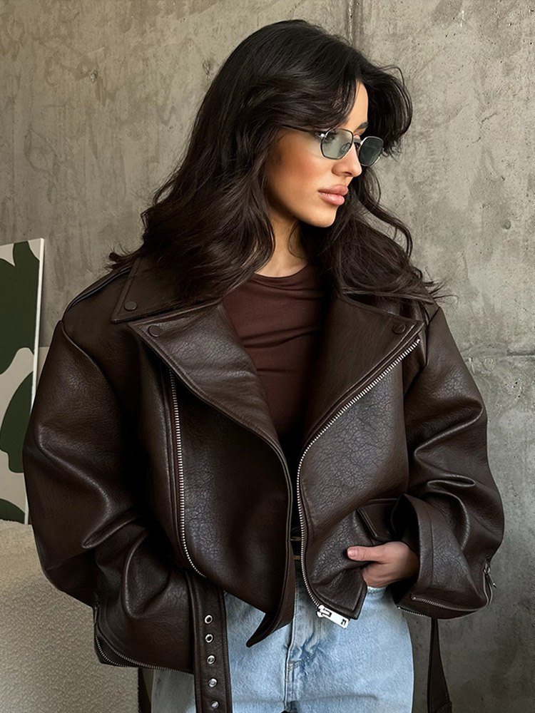 With Belt Leather Jacket Coat  – Corset Waist Cinch recenzja i cena