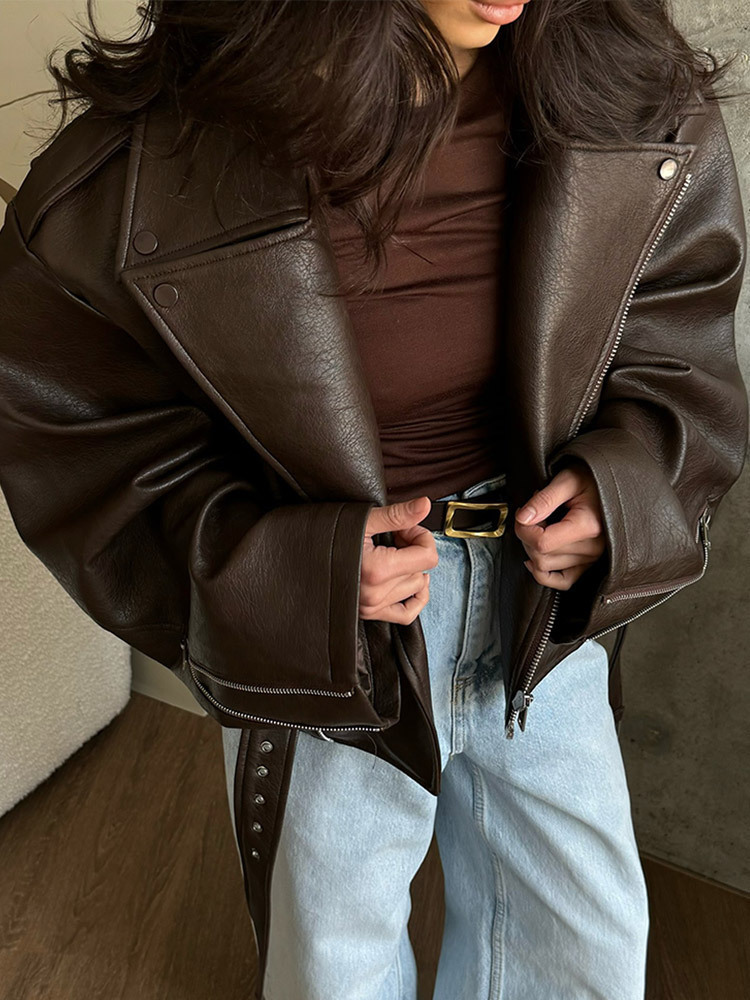 With Belt Leather Jacket Coat  – Corset Waist Cinch recenzja i cena