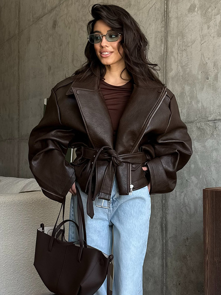 With Belt Leather Jacket Coat  – Corset Waist Cinch recenzja i cena