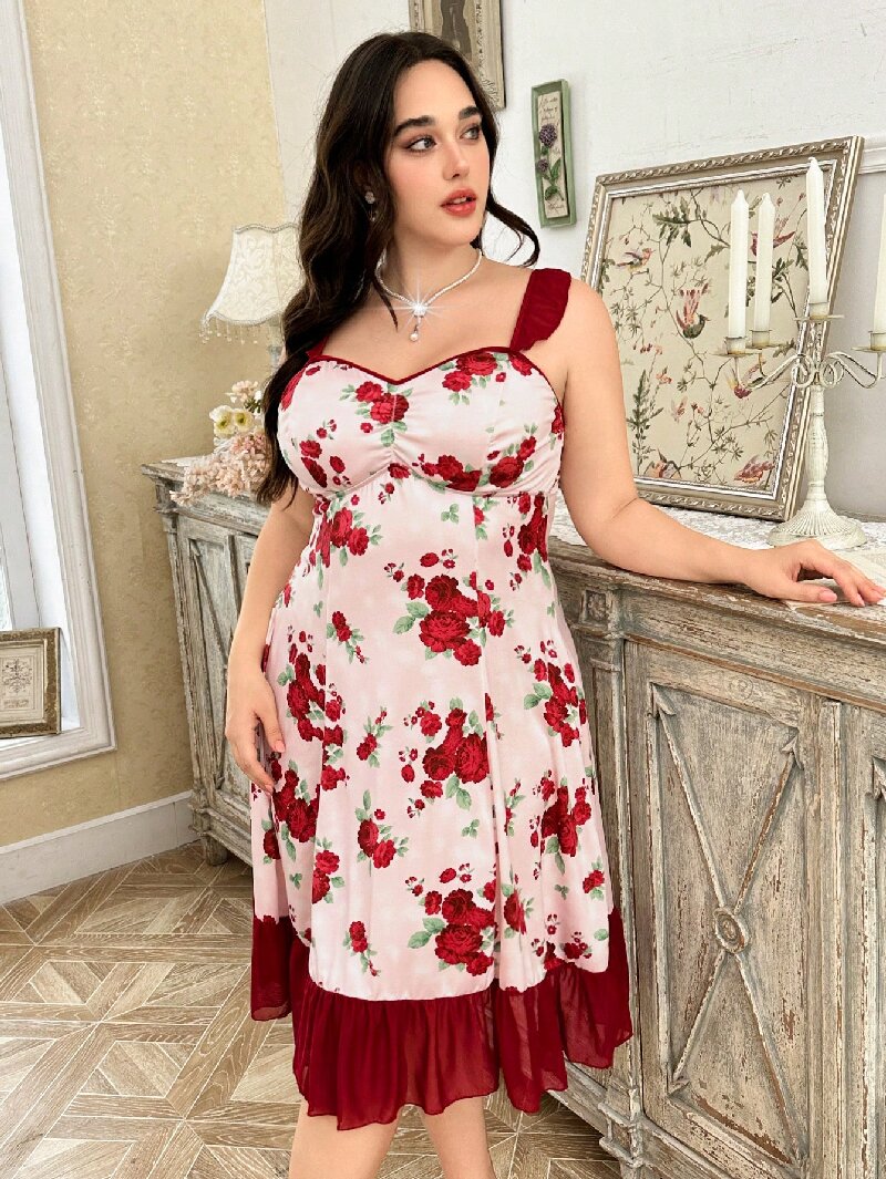 Plus Size Women's Floral Print – Cami Top Lace recenzja i cena