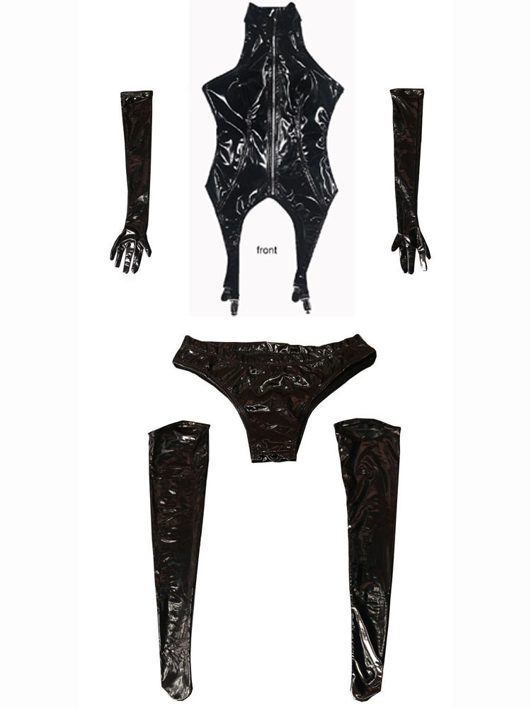 4PCS/SET Wet Look PVC Catsuit  – Garter Belt Set recenzja i cena