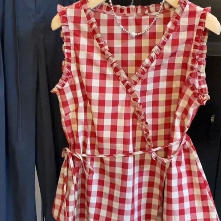 Retro Red Plaid Sleeveless Ves – Corset Waist Cinch recenzja i cena
