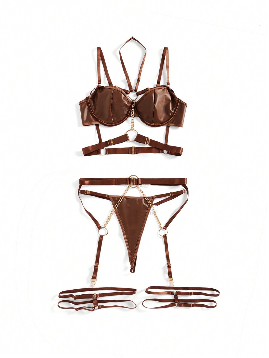 Patent Leather Underwire Bra A – Garter Belt Set recenzja i cena