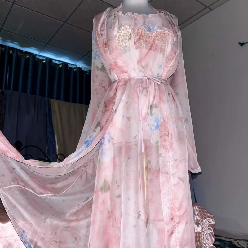 Pink Silk Printed See Through  – Robe Silk Women recenzja i cena