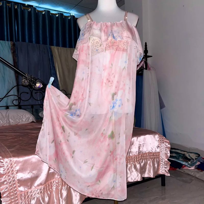 Pink Silk Printed See Through  – Robe Silk Women recenzja i cena