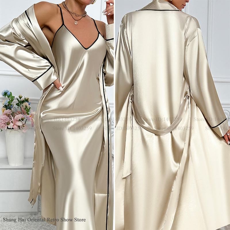 Sexy Long Twinset Robe Set Che – Robe Silk Women recenzja i cena