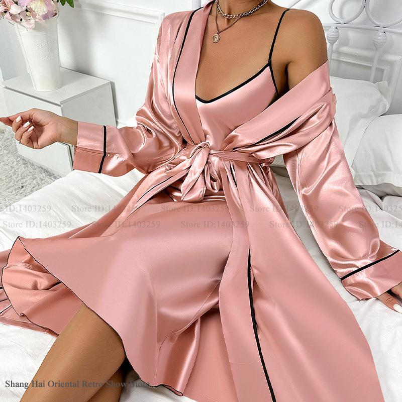 Sexy Long Twinset Robe Set Che – Robe Silk Women recenzja i cena