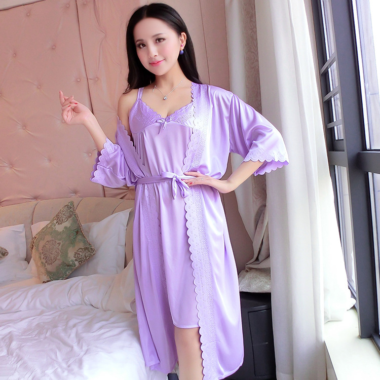 2pcs/Set Women Nightwear Ice S – Robe Silk Women recenzja i cena