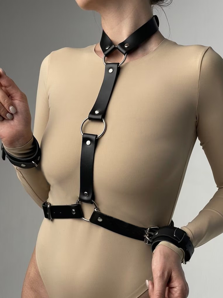 Women's Sexy Leather Harness B – Garter Belt Set recenzja i cena