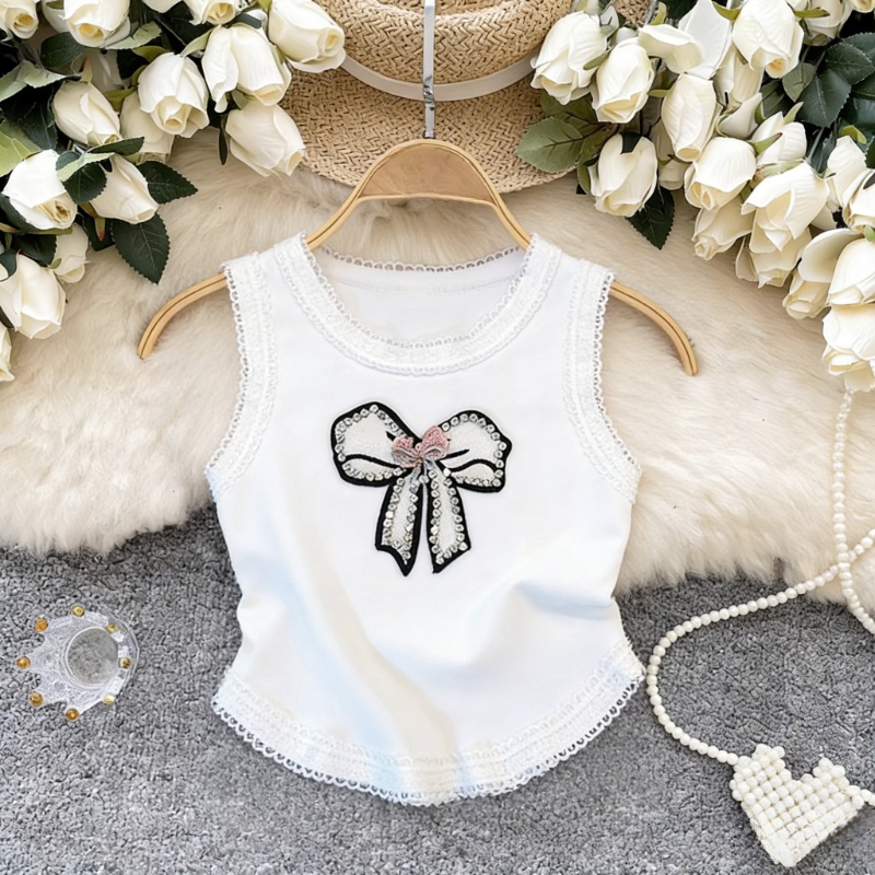 White Lace Trim Rhinestone Bow – Cami Top Lace recenzja i cena